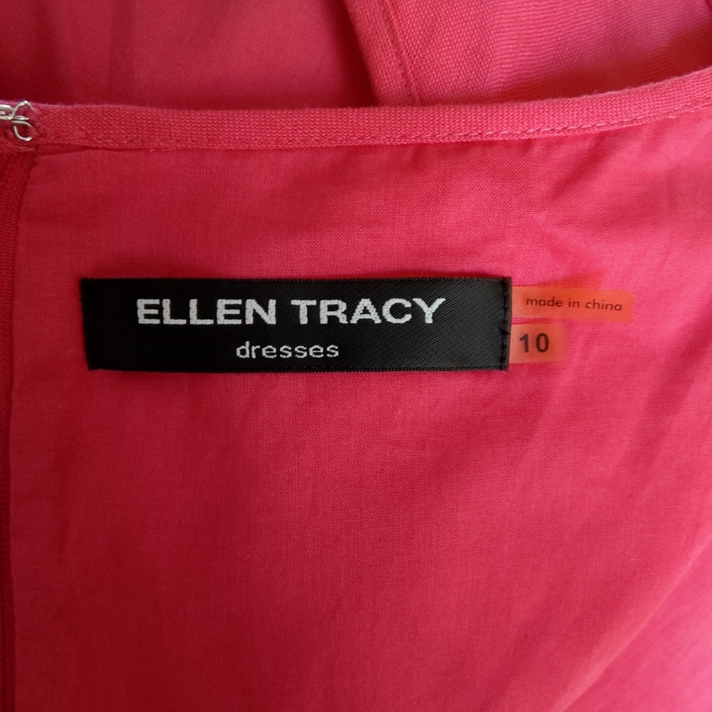 Ellen Tracy Fuschia Cap Sleeve Faux Button-Front Pleated Linen Midi Dress - Picture 6 of 7